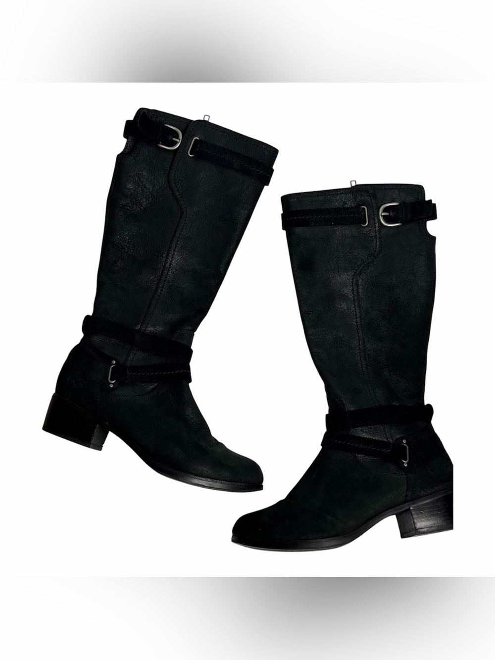 UGG Darcie Black Distressed Leather Tall Equestrian Boots Size 9